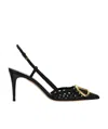 Valentino Garavani Woven Buffed Nappa Leather Pump With Ankle Strap And Logo Hardware In Black