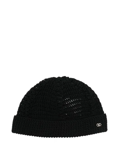 Valentino Garavani Open-knit Beanie In Black
