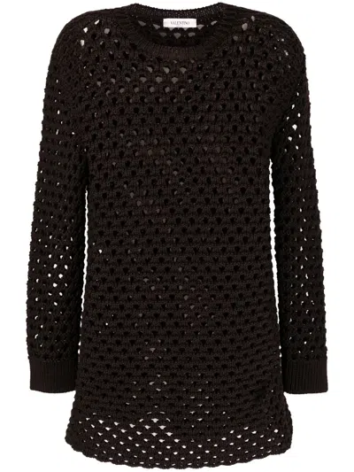 Valentino Open-knit Jumper In Brown
