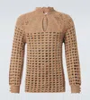 Valentino Openwork Sweater In Linen Blend In Nude
