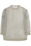Valentino Sequin-embellished Metallic Open-knit Linen-blend Sweater In Ecru/silver