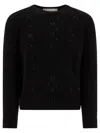 Valentino Open-knit Sweater In Virgin Wool In Black