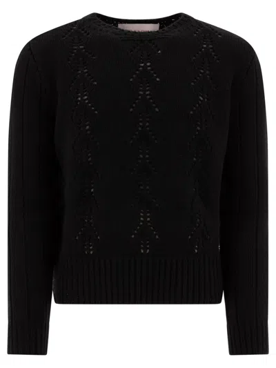Valentino Open-knit Sweater In Virgin Wool In Black