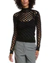 Valentino Open Knit Turtleneck Sweater In Black