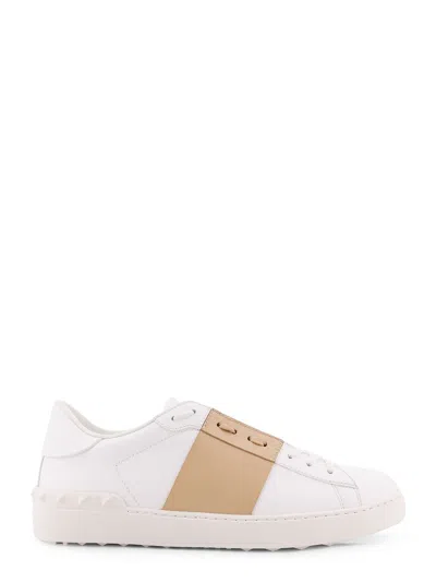 Valentino Garavani Open Sneakers In Leather With Contrast Colored Stripe And Stud Detail In Nude