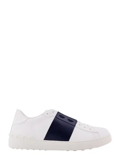 Valentino Garavani White Leather Open Sneakers With Blue Navy Band