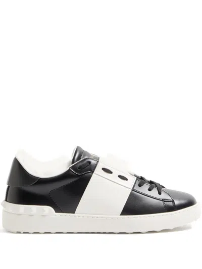 Valentino Garavani Open Sneakers In Leather With Contrast Colored Stripe And Stud Detail In White