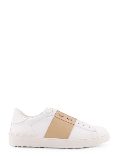 Valentino Garavani Open Sneakers In Leather With Contrast Colored Stripe And Stud Detail In Nude