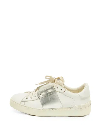 Pre-owned Valentino Garavani Open Leather Sneakers In Neutral