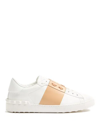 Valentino Garavani Open Sneakers In Leather With Contrast Colored Stripe And Stud Detail In Nude