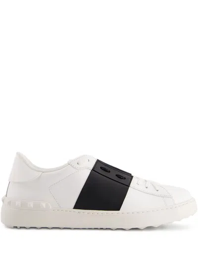 Valentino Garavani Open Leather Sneakers With Contrast Band And Stud Details Shoes In White