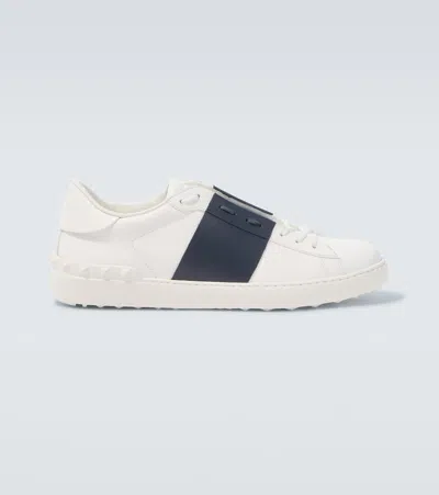 Valentino Garavani Contrast Calfskin Sneaker With Rubber Stud Heel And Lace-up Closure In White