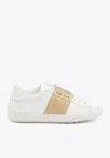 Valentino Open Sneakers In Leather With Contrast Colored Stripe And Stud Detail In White
