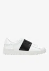 Valentino Blue Calf Leather Bos Taurus Low Top Sneakers In White