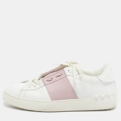 Pre-owned Valentino Garavani Open Size 37.5 White/pink Leather Low Top Sneakers