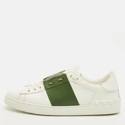 Pre-owned Valentino Garavani Open Size 43 White/green Leather Lace Up Sneakers