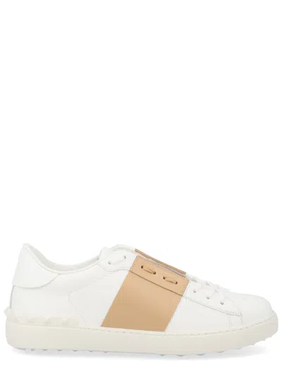 Valentino Garavani Open Sneakers In Leather With Contrast Colored Stripe And Stud Detail In Nude
