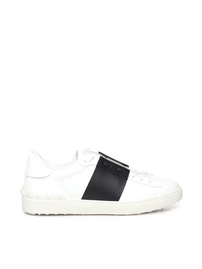 Valentino Garavani Open Leather Sneakers With Contrast Band And Stud Details Shoes In White