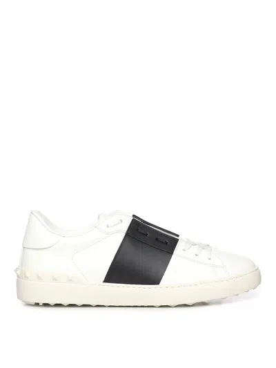Valentino Garavani Open Leather Sneakers With Contrast Band And Stud Details Shoes In White