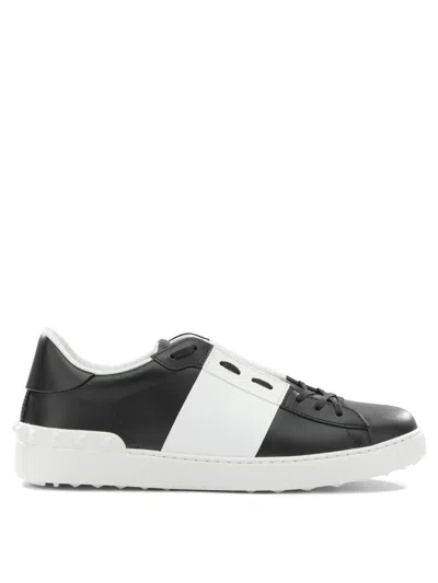 Valentino Garavani Open Sneakers In Leather With Contrast Colored Stripe And Stud Detail In White
