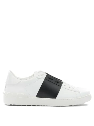 Valentino Garavani Open Leather Sneakers With Contrast Band And Stud Details Shoes In White