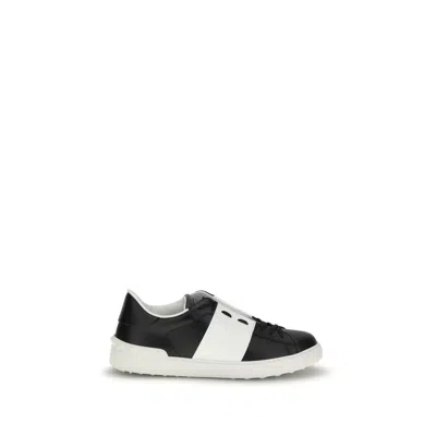 Valentino Garavani Black Leather Open Sneakers With White Band In Multi