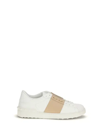 Valentino Garavani Open Sneakers In Leather With Contrast Colored Stripe And Stud Detail In Nude