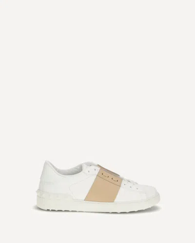 Valentino Garavani Open Sneakers In Leather With Contrast Colored Stripe And Stud Detail In Nude