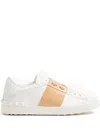 Valentino Open Sneakers In Leather With Contrast Colored Stripe And Stud Detail In Nude