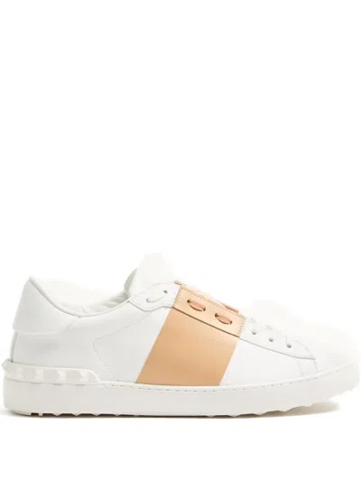 Valentino Garavani Open Sneakers In Leather With Contrast Colored Stripe And Stud Detail In Nude