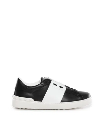 Valentino Garavani Open Sneakers In Leather With Contrast Colored Stripe And Stud Detail In White