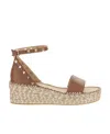 Valentino Rockstud 55 Grainy Leather Platform Sandal In Brown
