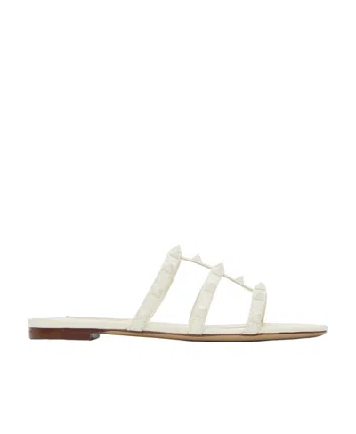 Valentino Garavani Open Toe Rivet Flat Bottom Cold Drag In White