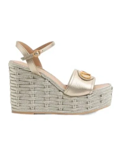 VALENTINO GARAVANI VLOGO SIGNATURE WEDGE SANDAL IN LAMINATED GRAINY CALFSKIN 120MM