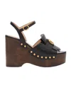 Valentino Vlogo Signature Calfskin Clog Sandal With Fringes 120mm In Black