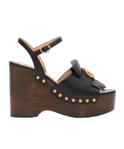 VALENTINO GARAVANI VALENTINO VLOGO PLAQUE FRINGED EDGE SANDALS