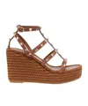 Valentino Rockstud Torchon 105 Leather Espadrille Wedge Sandals In Brown