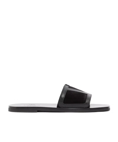 Valentino Garavani Viva Superstar Leather And Suede Slides In Black