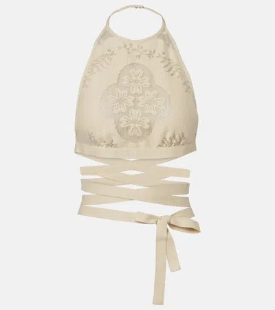 Valentino Open-back Cotton-blend Crop Top In Brown