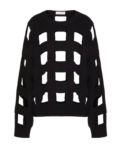Valentino Open-knit Virgin Wool Jumper In Black