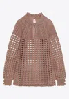 Valentino Openwork Sweater In Linen Blend In Beige