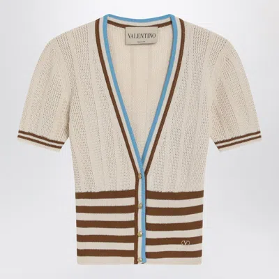 Valentino Openwork Striped Cotton Cardigan In White