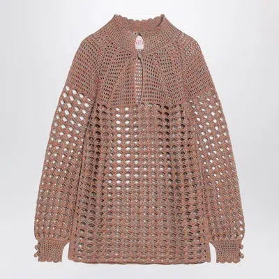 Valentino Openwork Sweater In Linen Blend Men In Brown