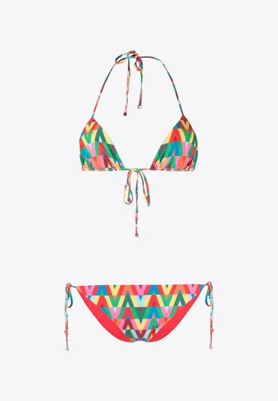 Valentino Archive Logo Print Bikini Set In Multi