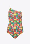 Valentino Optical Logo One-shoulder One-piece Swimsuit In Multicolor