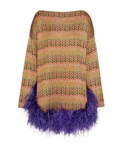 Valentino Optical  Feather-trim Jumper In Neutrals