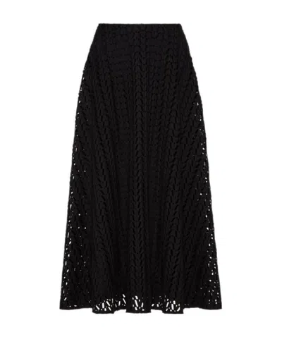 Valentino Optical V-logo Cut-out A-line Midi Skirt In Black