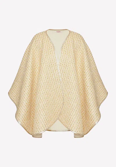 Valentino Optical V-logo Jacquard Poncho In Gold