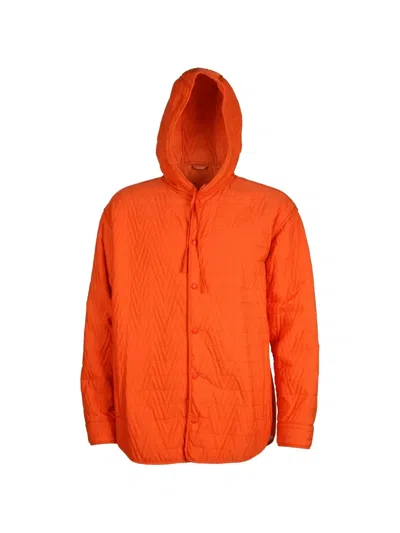 Valentino 후드 퀼팅 버튼다운 재킷 In Orange