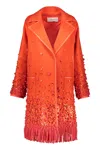 Valentino Orange Coat With Fringes In Orange